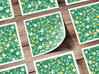 Vibrant Floral Pattern Stickers with Green Background