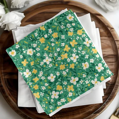 Vibrant Green Floral Pattern Decorative Napkin Set