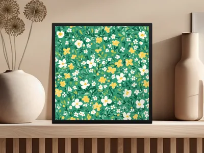 Bright Floral Pattern Framed Wall Art Decor