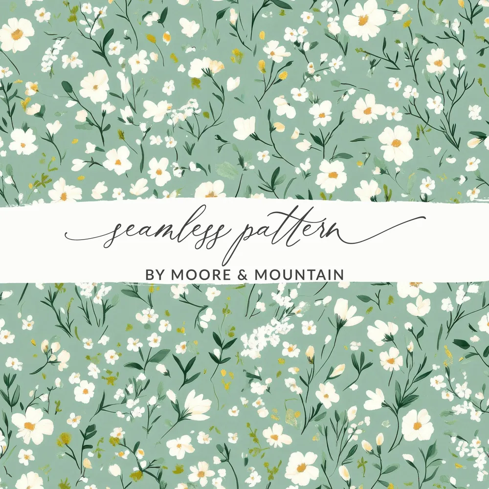 Floral Green and White Seamless Pattern Design