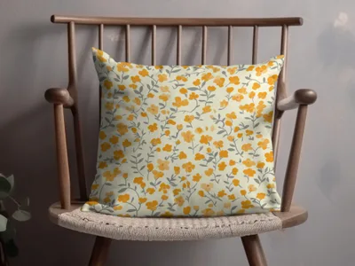 Yellow Floral Print Decorative Cushion for Home Décor
