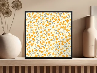 Vibrant Floral Art Print with Yellow Orange Flowers