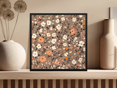 Floral Pattern on Brown Background Art Print