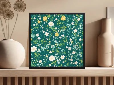 Vibrant Floral Pattern Artwork with Green Background Product