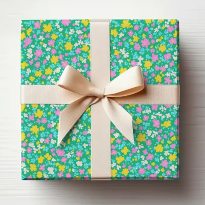 Colorful Floral Gift Wrap with Bow Present Box