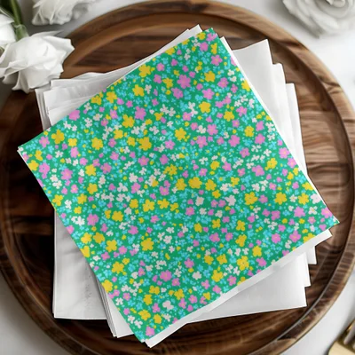 Bright Floral Pattern Design on Square Paper Product