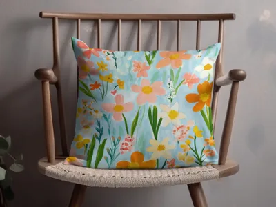 Colorful Hand Painted Floral Decorative Pillow