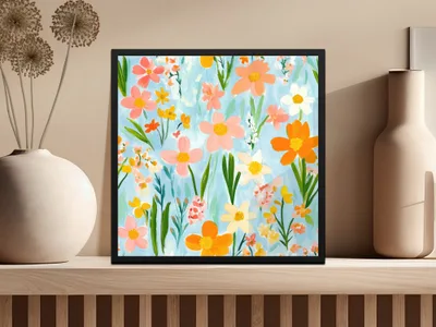 Vibrant Floral Art Print with Pastel Flowers Wall Decor