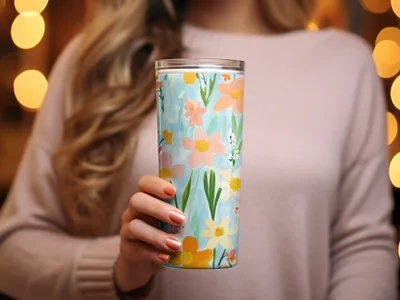 Colorful Floral Print Tumbler Cup with Spring Flowers