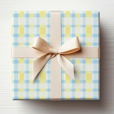 Elegant Blue and Yellow Plaid Gift Box with Ribbon