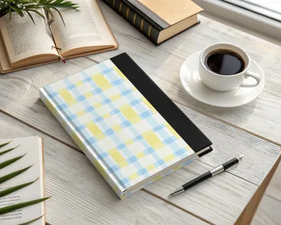 Stylish Blue and Yellow Checkered Hardcover Journal