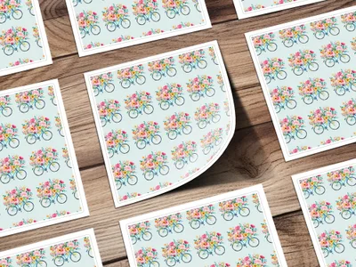 Spring Seamless Bicycle with Floral Basket Pattern Digital - Moore and Mountain