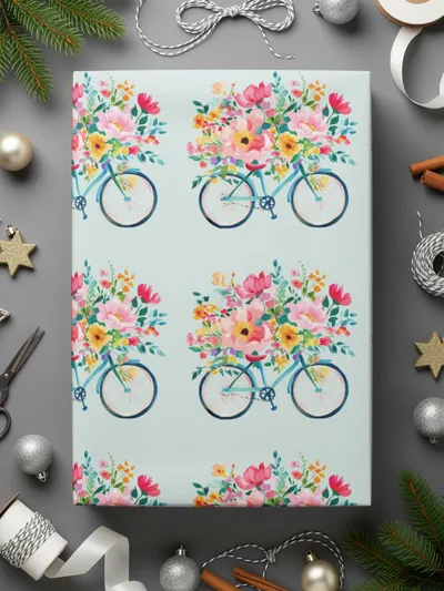 Spring Seamless Bicycle with Floral Basket Pattern Digital - Moore and Mountain