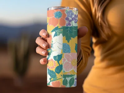 Colorful Floral Patterned Travel Tumbler Drinkware Cup