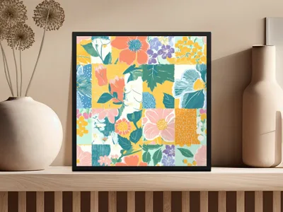 Colorful Floral Patchwork Art Print Home Decor