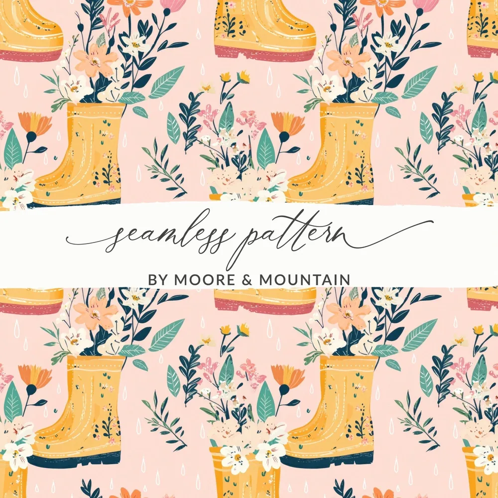 Spring Showers Floral Rain Boots Seamless Pattern for Fabric - Moore and Mountain