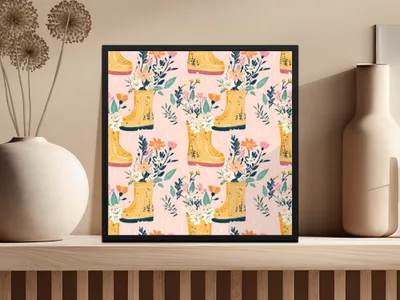 Spring Showers Floral Rain Boots Seamless Pattern for Fabric - Moore and Mountain