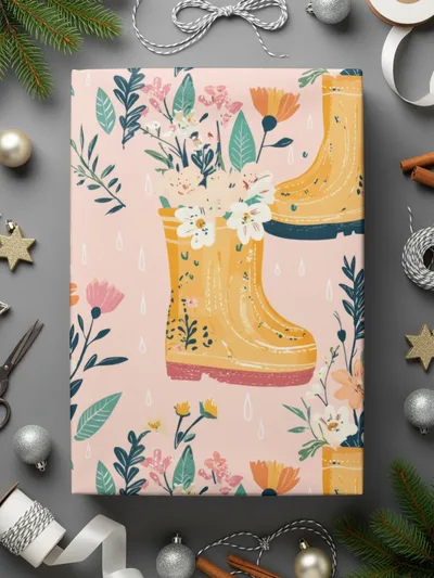 Spring Showers Floral Rain Boots Seamless Pattern for Fabric - Moore and Mountain