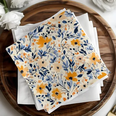 Vibrant Blue and Orange Floral Pattern Napkin