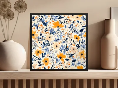 Vibrant Floral Pattern Framed Wall Art for Home Decor