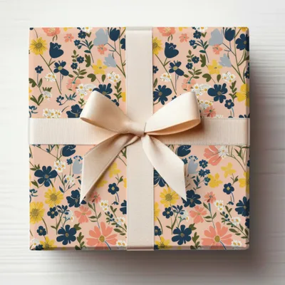 Floral Pattern Gift Box with Ivory Ribbon Design