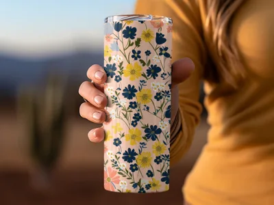 Floral Pattern Insulated Tumbler Travel Mug Flask