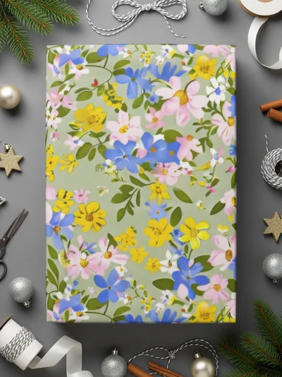 Colorful Floral Design Holiday Gift Wrapping Paper