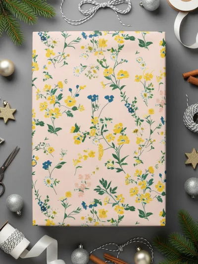 Floral Gift Wrapping Paper with Yellow Flowers Design