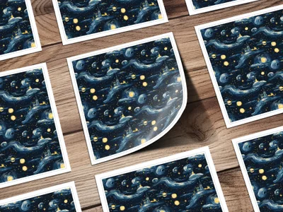 Starry Night Castle, Digital Seamless Pattern, JPEG Files, 12x12 Inches, Van Gogh Style, Fantasy Landscape, Night Sky, Digital Paper - Moore and Mountain