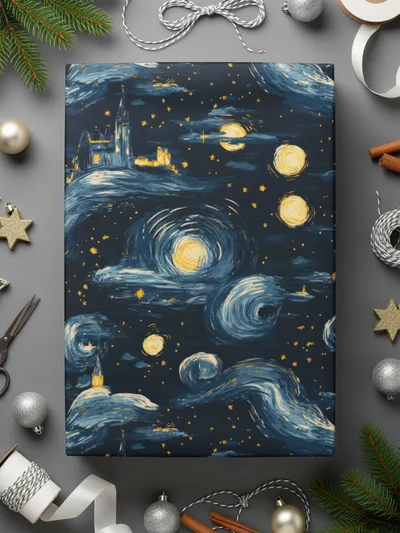 Starry Night Castle, Digital Seamless Pattern, JPEG Files, 12x12 Inches, Van Gogh Style, Fantasy Landscape, Night Sky, Digital Paper - Moore and Mountain