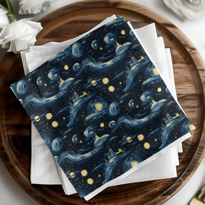 Starry Night Castle, Digital Seamless Pattern, JPEG Files, 12x12 Inches, Van Gogh Style, Fantasy Landscape, Night Sky, Digital Paper - Moore and Mountain