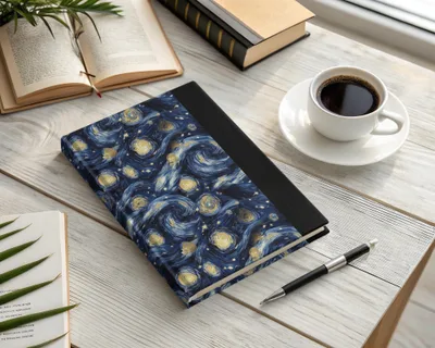 Starry Night Digital Paper, Van Gogh Style, Navy Blue and Gold, Abstract Celestial Art, Seamless Pattern, Digital Download - Moore and Mountain