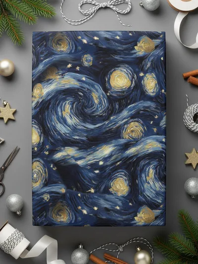 Starry Night Digital Paper, Van Gogh Style, Navy Blue and Gold, Abstract Celestial Art, Seamless Pattern, Digital Download - Moore and Mountain