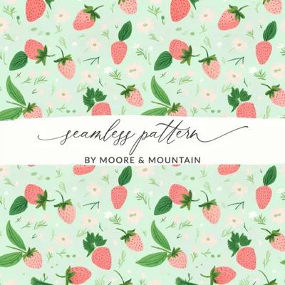 Strawberry Digital Paper, Seamless Pattern, Floral Pattern, Digital Download, Commercial Use, Strawberry Background, Summer Theme