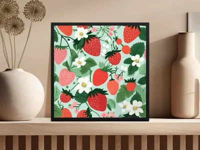 Strawberry Digital Seamless Pattern, Fruits Design, Summer Pattern, Sweet Berries Print, Digital Paper, Commercial Use, Floral Background - Moore and Mountain