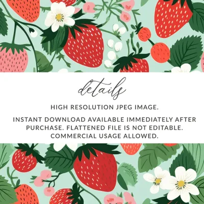 Strawberry Digital Seamless Pattern, Fruits Design, Summer Pattern, Sweet Berries Print, Digital Paper, Commercial Use, Floral Background - Moore and Mountain