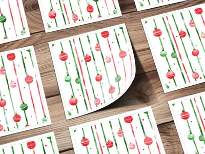 Striped Christmas Baubles Seamless Red and Green Watercolor Digital Pattern - Moore and Mountain
