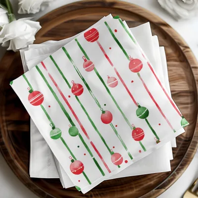 Striped Christmas Baubles Seamless Red and Green Watercolor Digital Pattern - Moore and Mountain