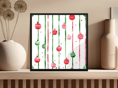 Striped Christmas Baubles Seamless Red and Green Watercolor Digital Pattern - Moore and Mountain