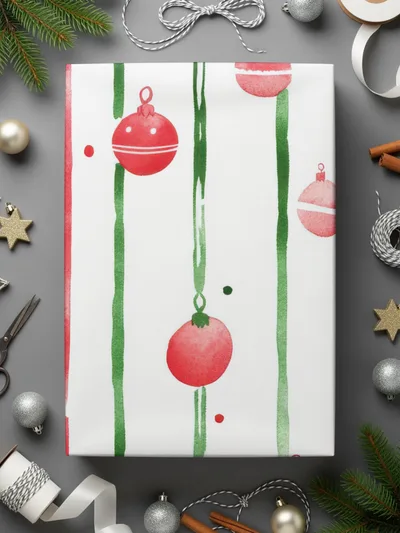 Striped Christmas Baubles Seamless Red and Green Watercolor Digital Pattern - Moore and Mountain