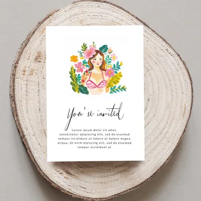 Invitation with floral illustration and placeholder text.