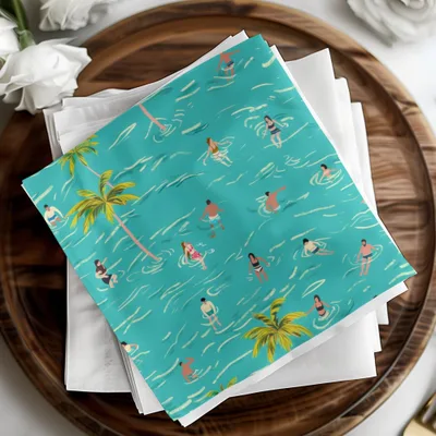 Summer Vibes Digital Pattern, Seamless Swimming Design, Palm Trees Digital Paper, Tropical Sea Print, Summertime Digital Download - Moore and Mountain