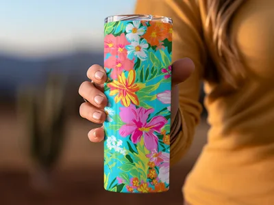 Vibrant Tropical Floral Design Insulated Tumbler Product