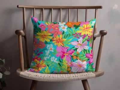Bright Floral Patterned Decorative Cushion Pillow