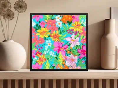 Bright Colorful Floral Print Decorative Wall Art