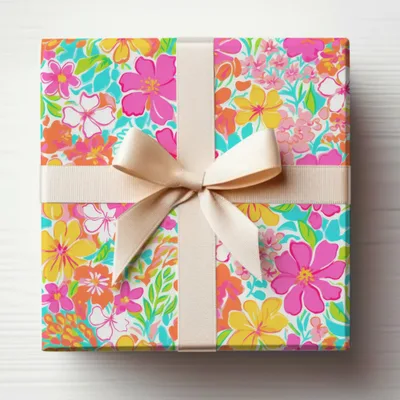 Bright Floral Pattern Gift Wrap with Ribbon Bow