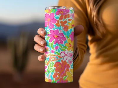 Vibrant Floral Design Travel Tumbler Cup for Beverages