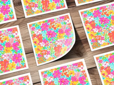 Vibrant Floral Pattern Art Print with Bright Colors