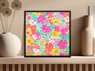 Colorful Floral Pattern Framed Wall Art Print Product