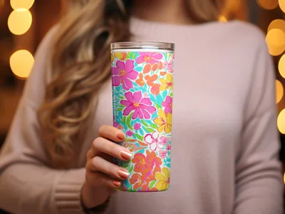 Bright Floral Patterned Insulated Tumbler product